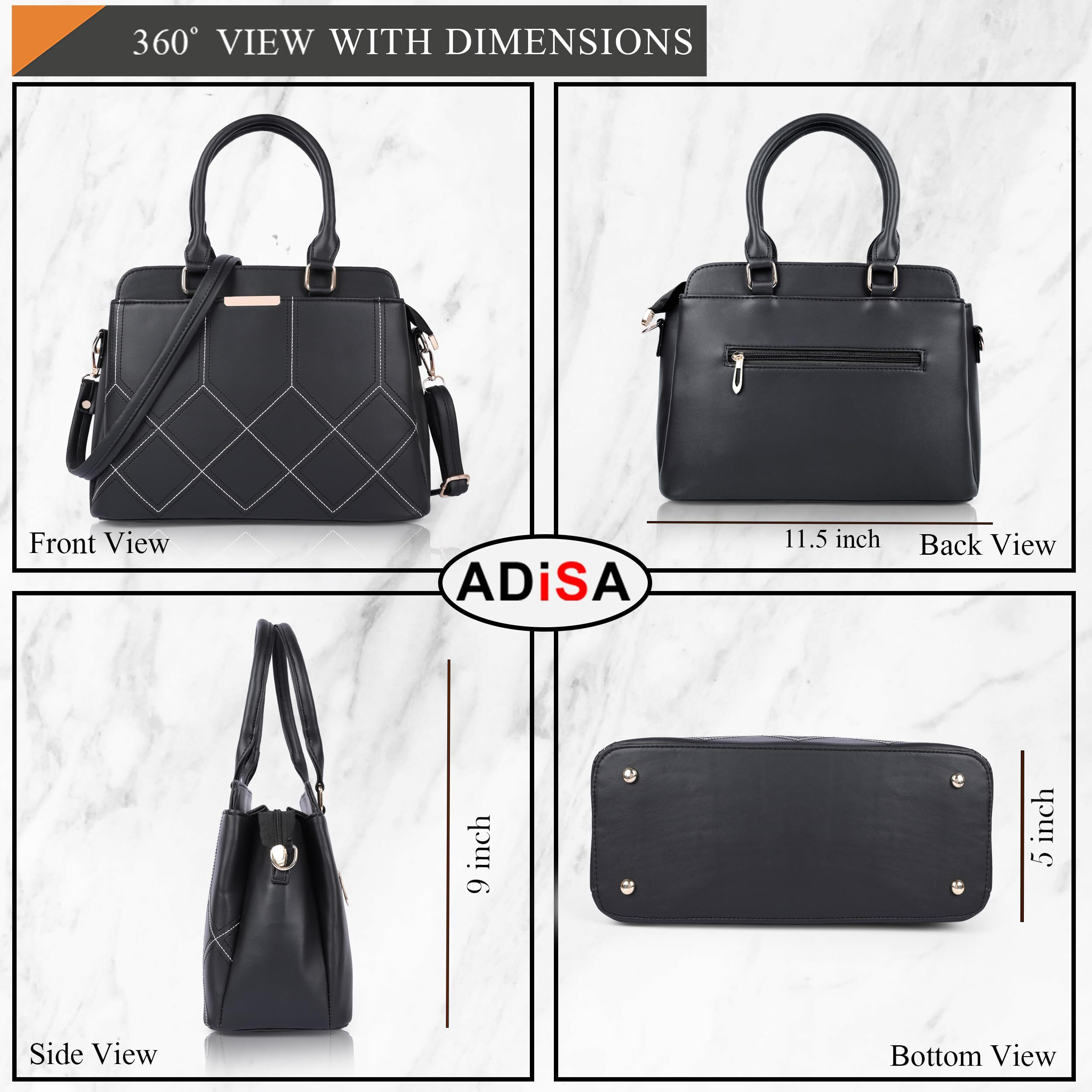 Adisa Embroidered Handbag Shoulder Bag For Women And Girls With Detachable Sling Belt (Ad4080-Bla)