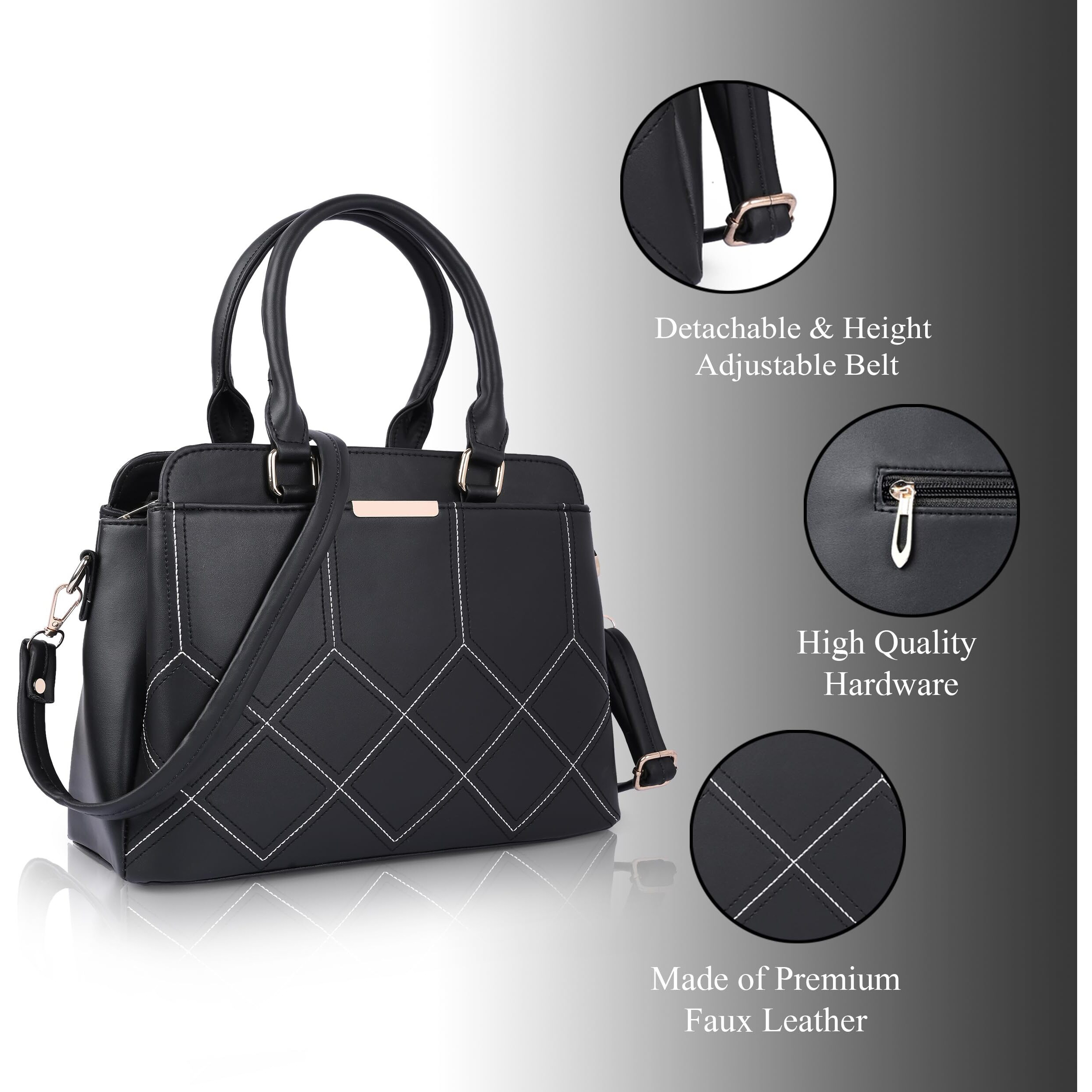 Adisa Embroidered Handbag Shoulder Bag For Women And Girls With Detachable Sling Belt (Ad4080-Bla)