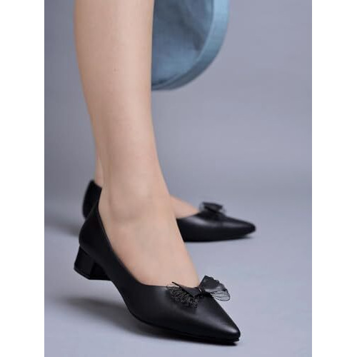 Shoetopia Pointed Toe Bow Detailed Black Bellies For Women & Girls Eu42
