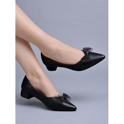 Shoetopia Pointed Toe Bow Detailed Black Bellies For Women & Girls Eu42