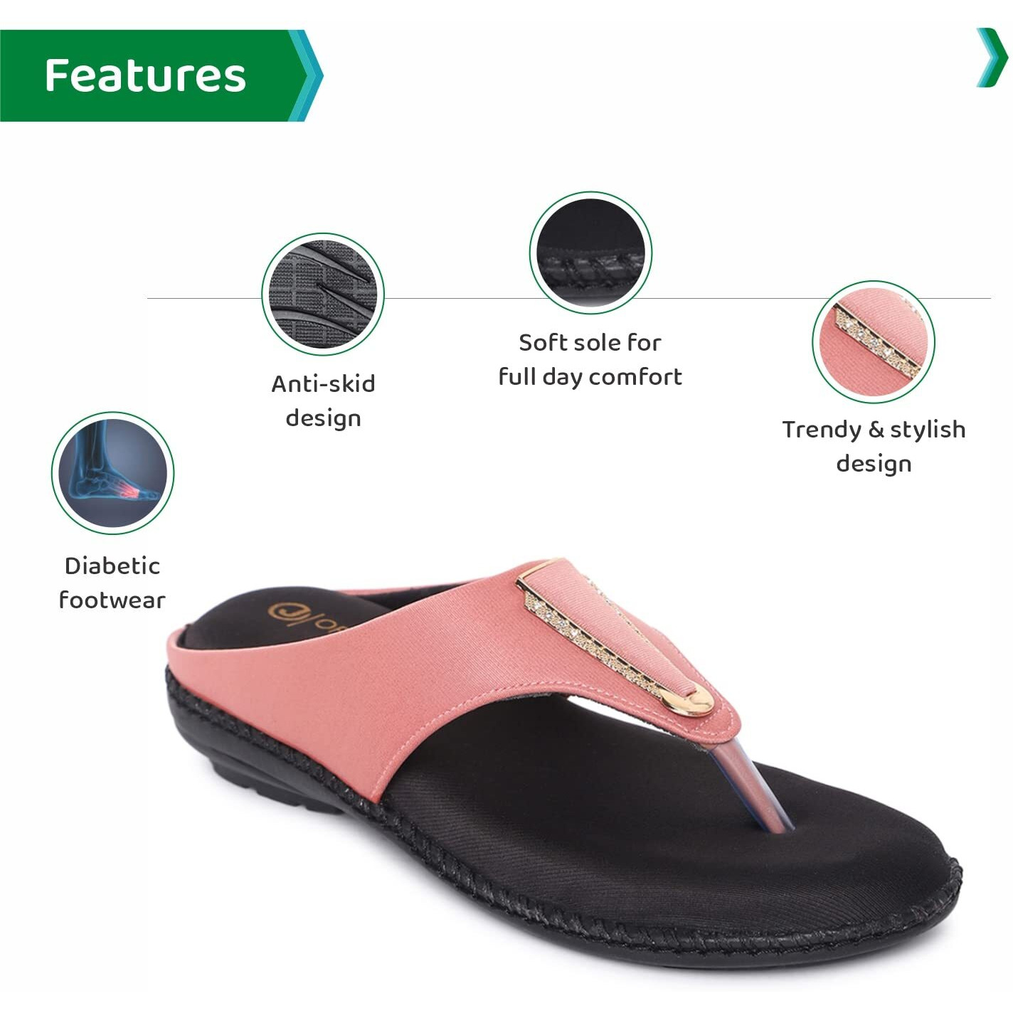 Ortho Joy Fancy Doctor Slippers | Stylish Chappal For Women | Comfortable Flat Sandals For Women Stylish (Light Pink)