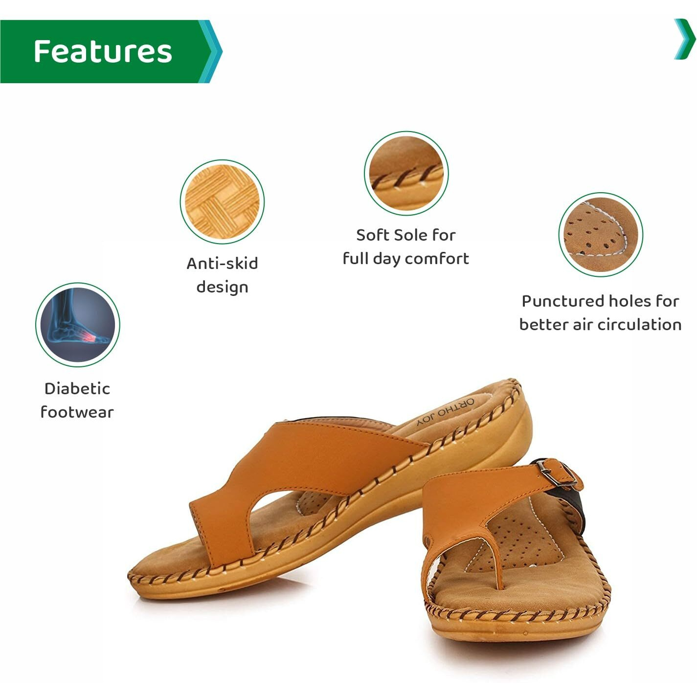 Ortho Joy Women's Extra-Soft Doctor Ortho Flip-Flop Slippers (Brown, Tan)