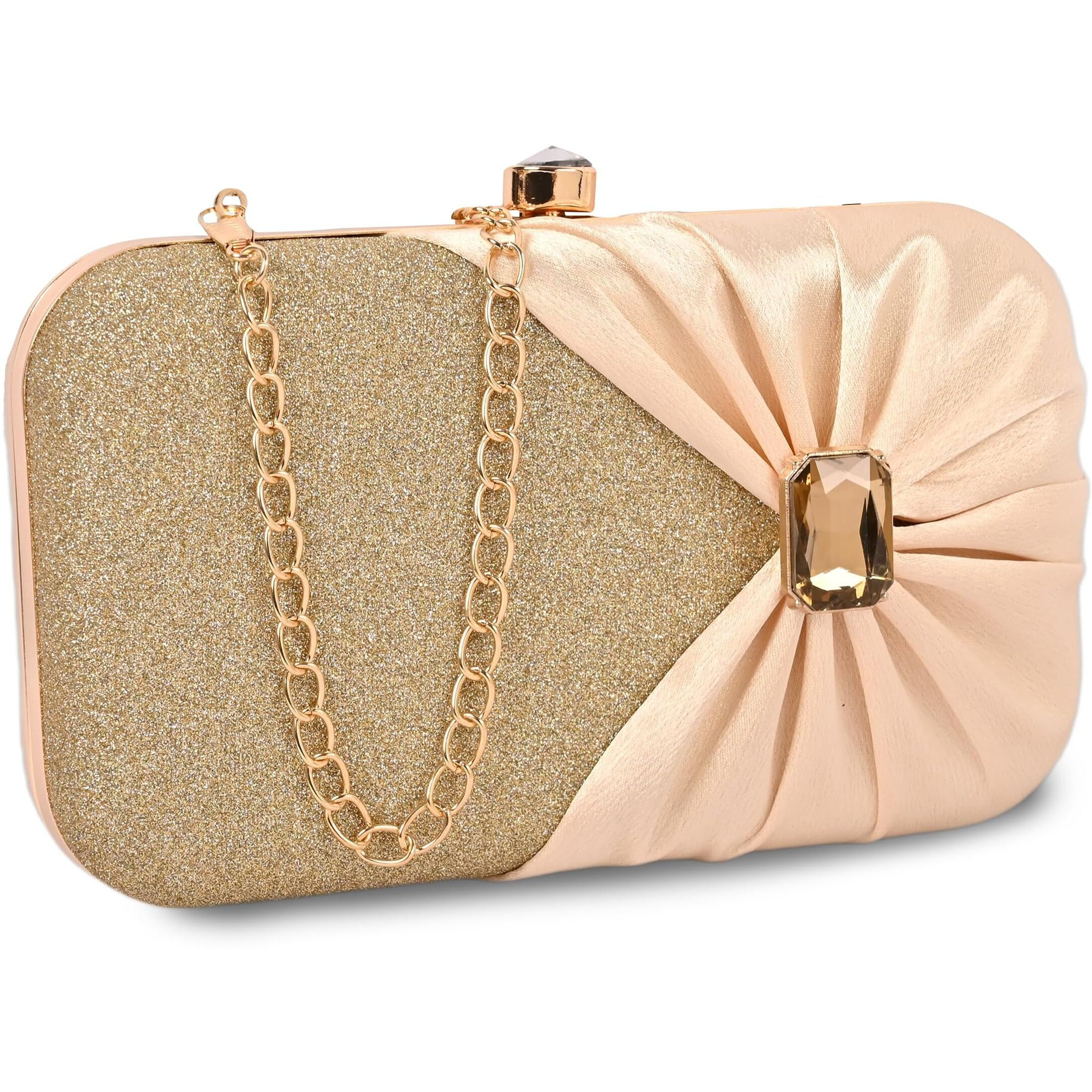 Adisa Studded Formal Party Clutch With Gold Chain For Women And Girls (Cl107-Gol)