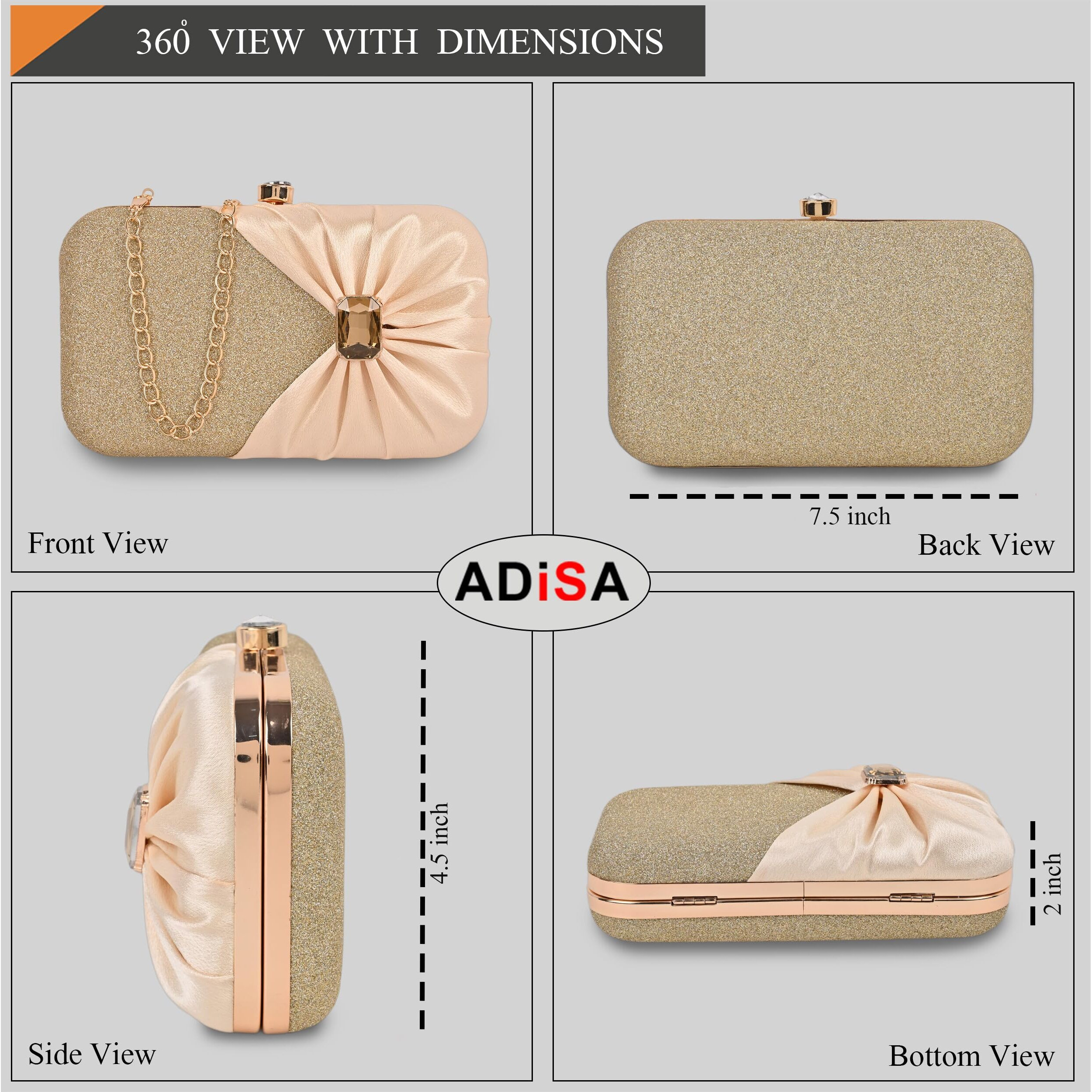 Adisa Studded Formal Party Clutch With Gold Chain For Women And Girls (Cl107-Gol)
