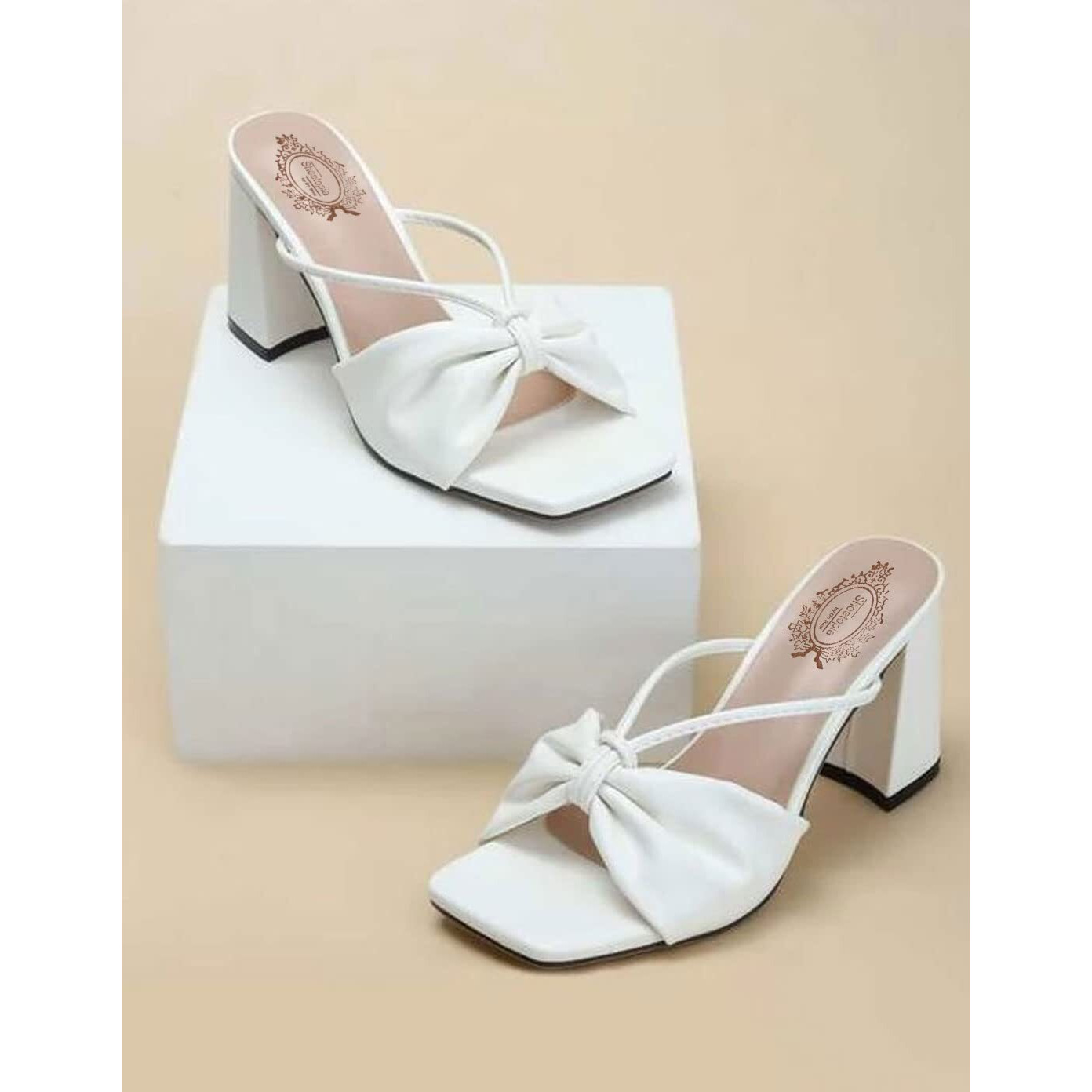 Shoetopia Women & Girls Detailed Strap Stylish Fashion Sandal Block Heels /1296/White/Uk6