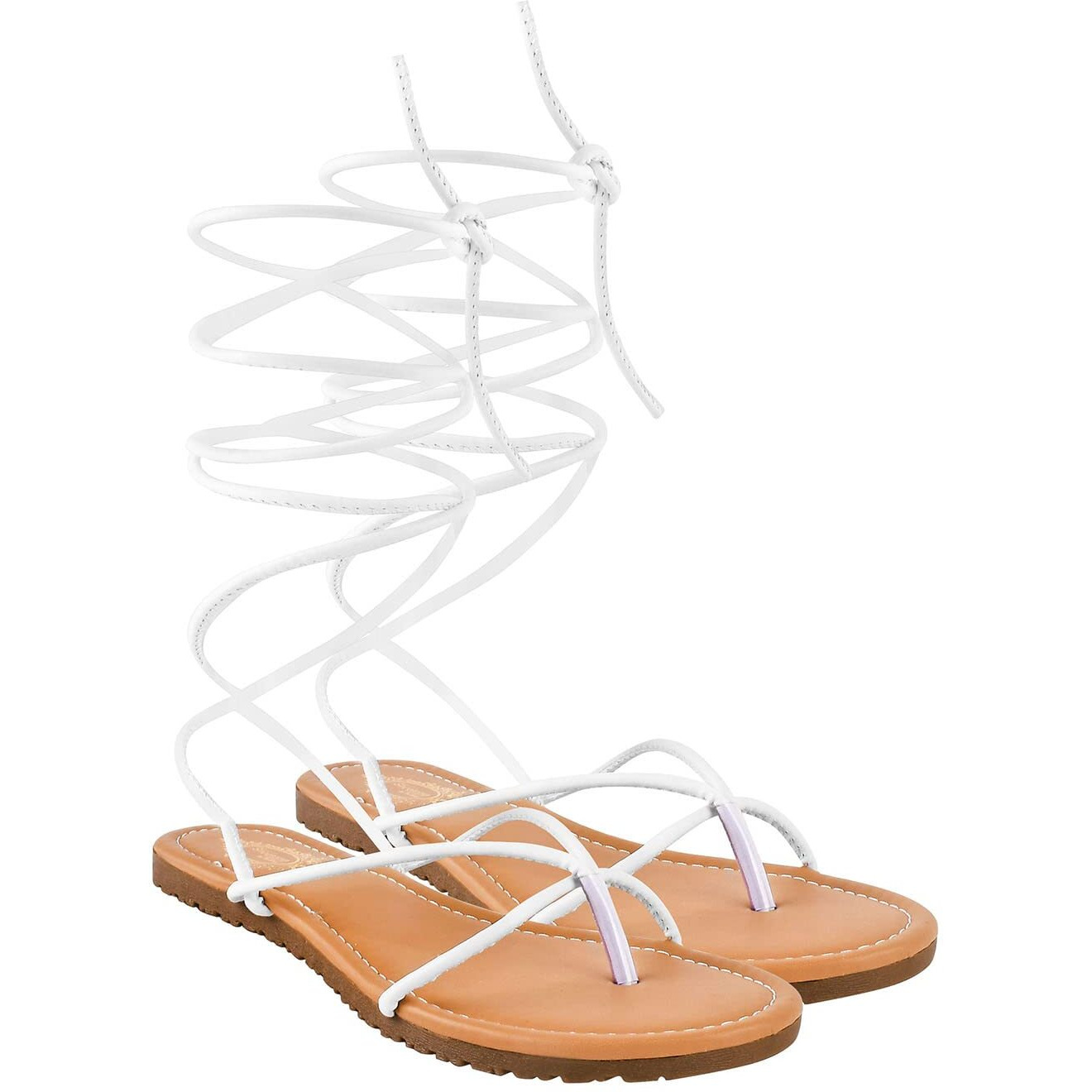 Shoetopia Stylish Ankle Wrap White Flat Sandals For Women & Girls /Uk7