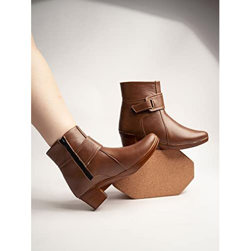 Shoetopia Women's Flat Boots, Brown, 4 Uk