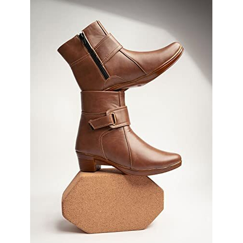 Shoetopia Women's Flat Boots, Brown, 4 Uk
