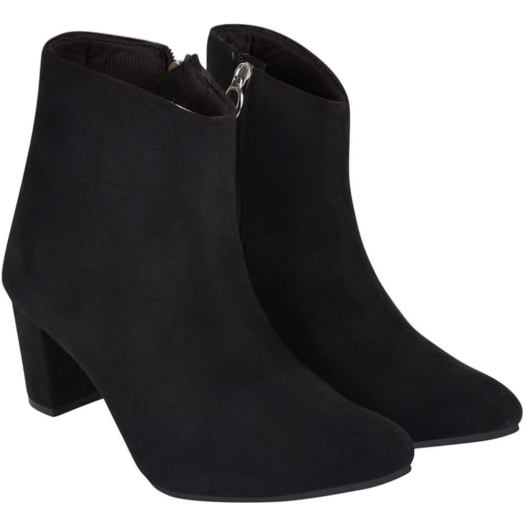 Shoetopai Women's Black Ankle Boots  Faux Suede Block Heel Booties With Side Zip Closure, Stylish & Comfortable For Fall/Winter Eu36