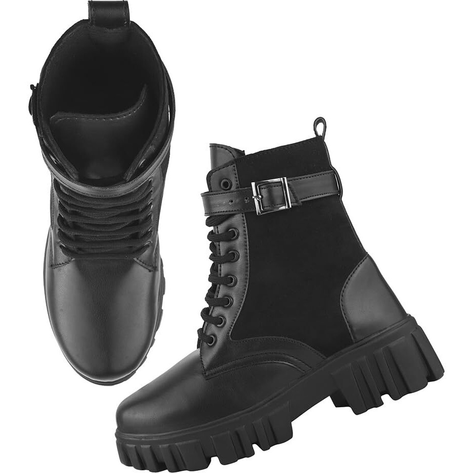 Shoetopia Smart Casual Side Buckle Detailed Black Boots For Women & Girls /Eu37