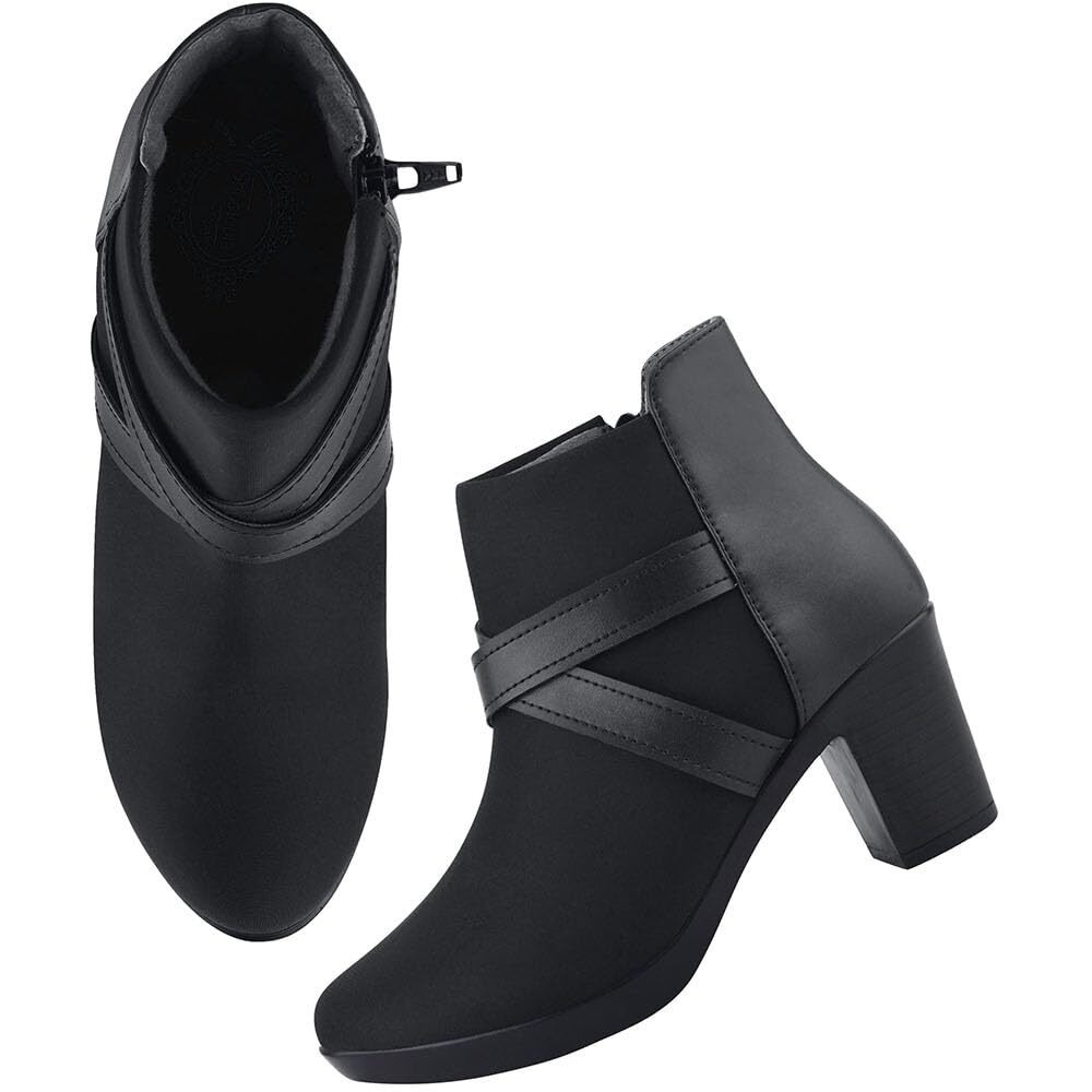 Shoetopai Women's Black Ankle Boots  Block Heel Booties With Cross Strap Detail | Elegant Party & Office Wear Heeled Shoes Eu36
