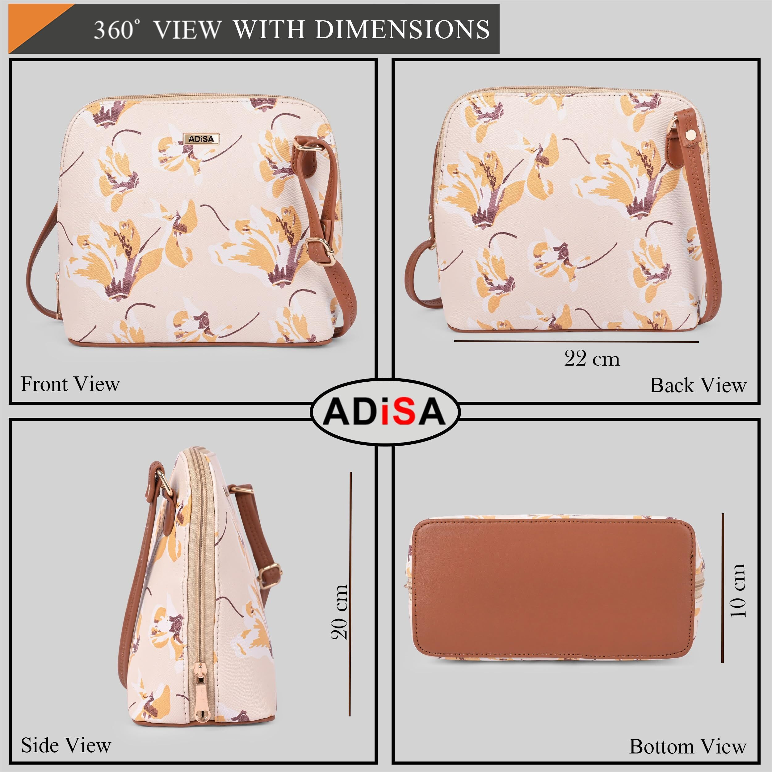 Adisa Women Girls Floral Print Faux Leather Sling Bag Crossbody (Off White)