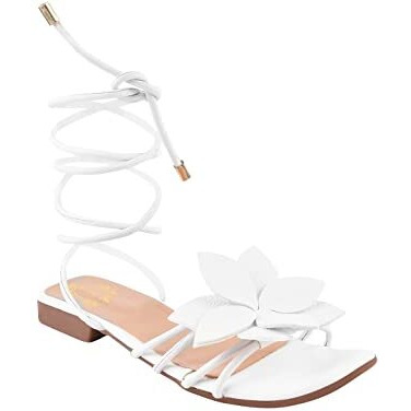 Shoetopia Women's White Flat Sandal-5 Kids Uk (Active)