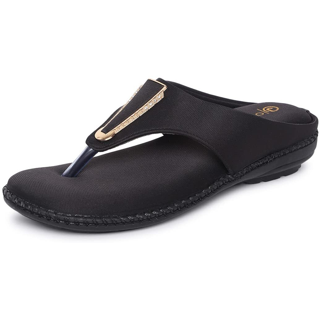 Ortho Joy Fancy Doctor Slippers | Stylish Chappal For Women | Comfortable Flat Sandals For Women Stylish (Black)