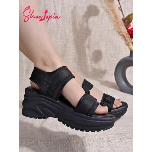 Shoetopia Women's Sandal-6 Kids Uk (Gem-Black)-Eu39