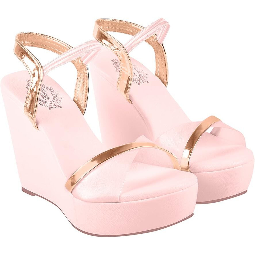 Shoetopia Women's Platform Heel Sandal (7 Uk) /Peach