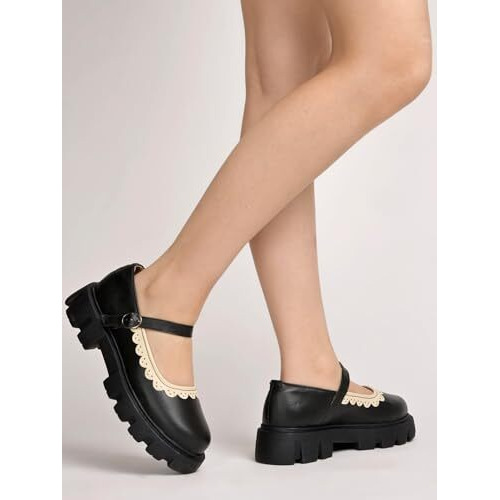 Shoetopia Women's Block Heel Mary Janes Black-Eu36 /Uk3