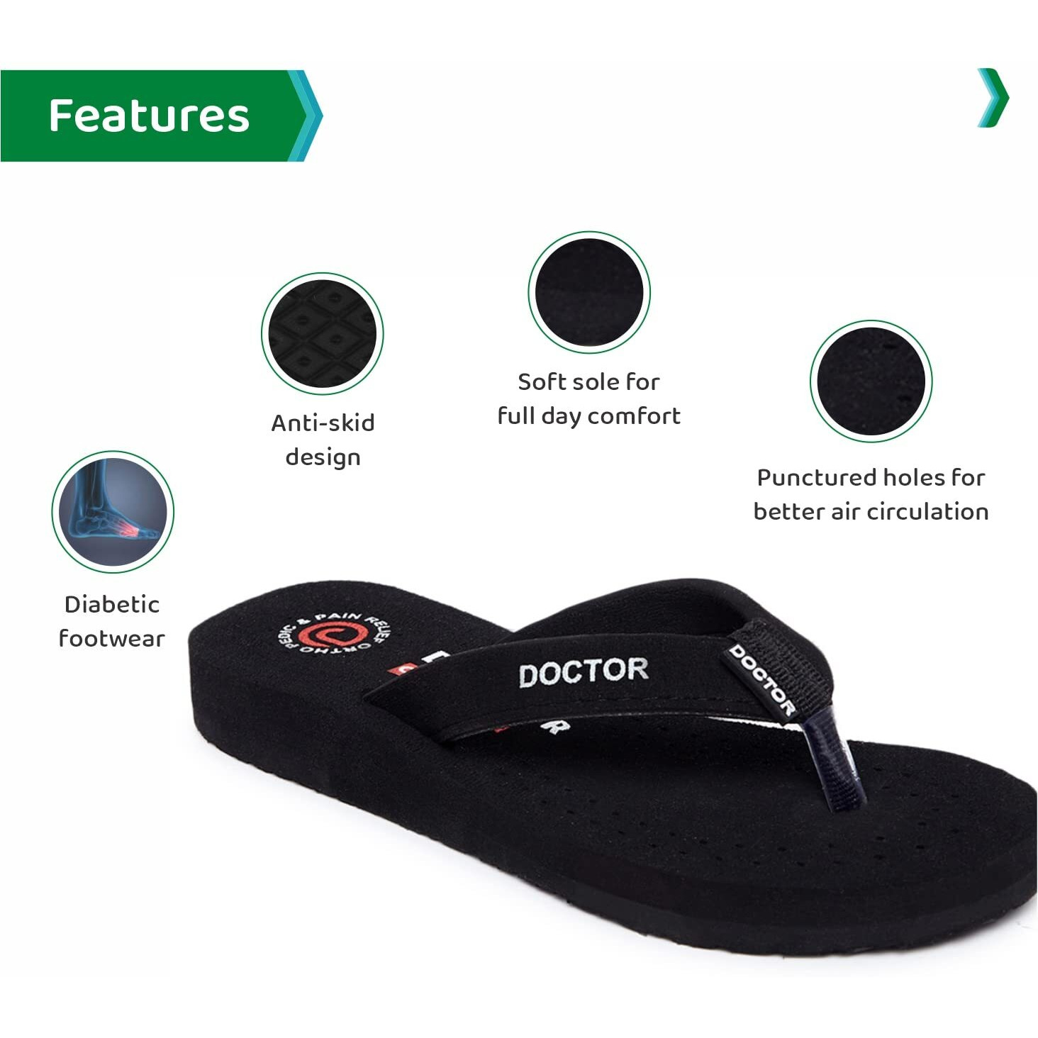 Ortho Joy Comfortable Doctor Slippers For Women - Black