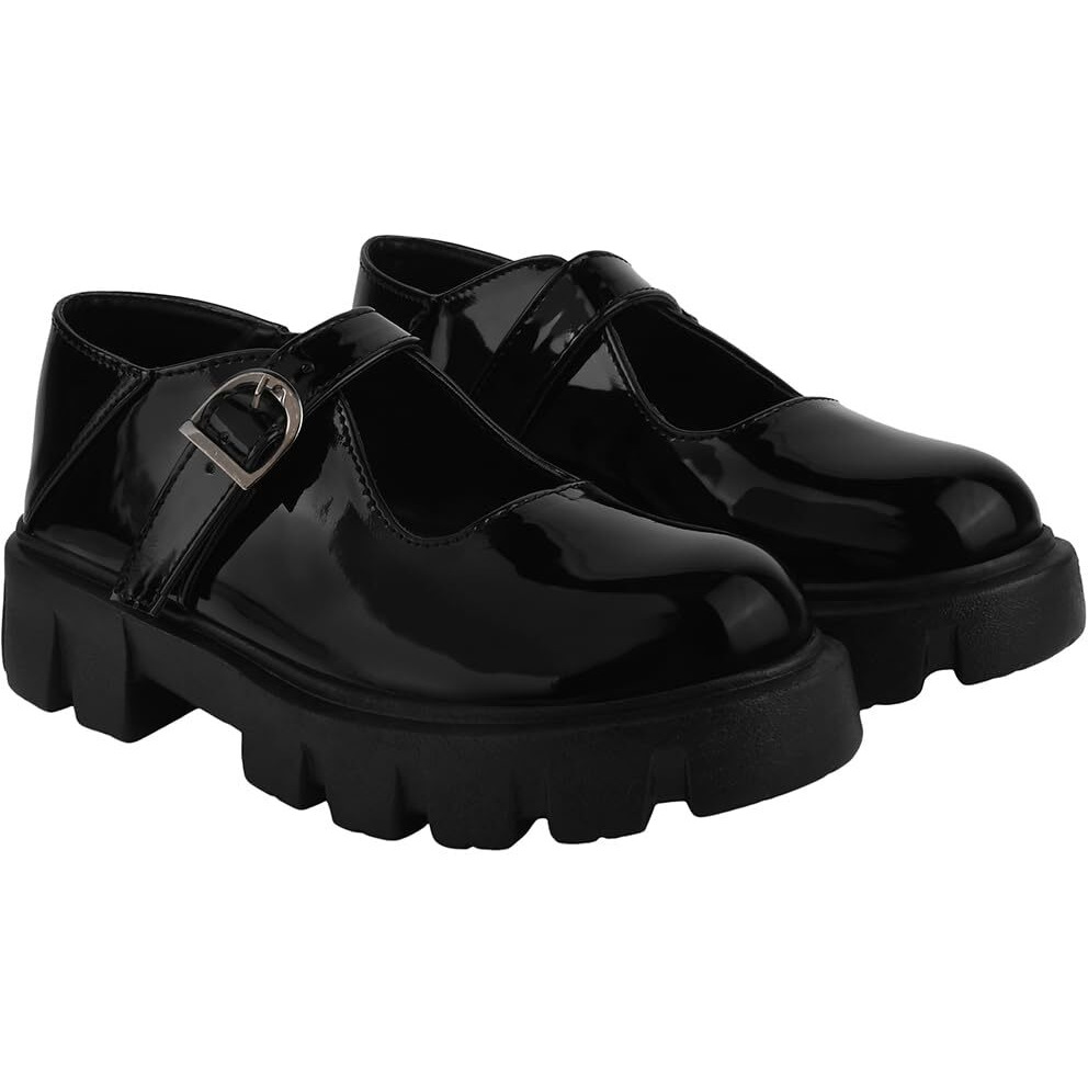 Shoetopia Smart Casual Buckle Detailed Black Loafers For Women & Girls /Uk8