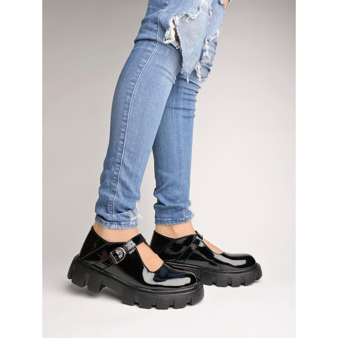 Shoetopia Smart Casual Buckle Detailed Black Loafers For Women & Girls /Uk8