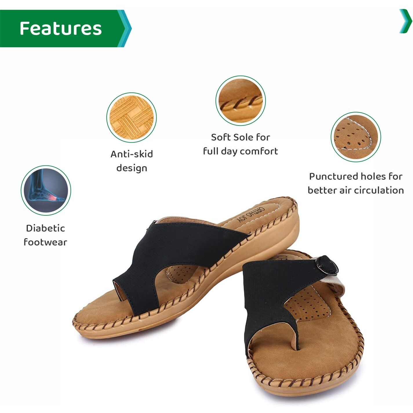 Ortho Joy Women's Extra-Soft Doctor Ortho Slippers - Black