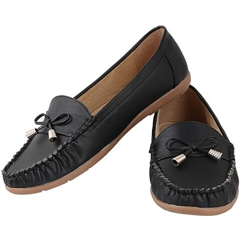 Shoetopia Women's Block Heel Loafers Black (7 Uk)