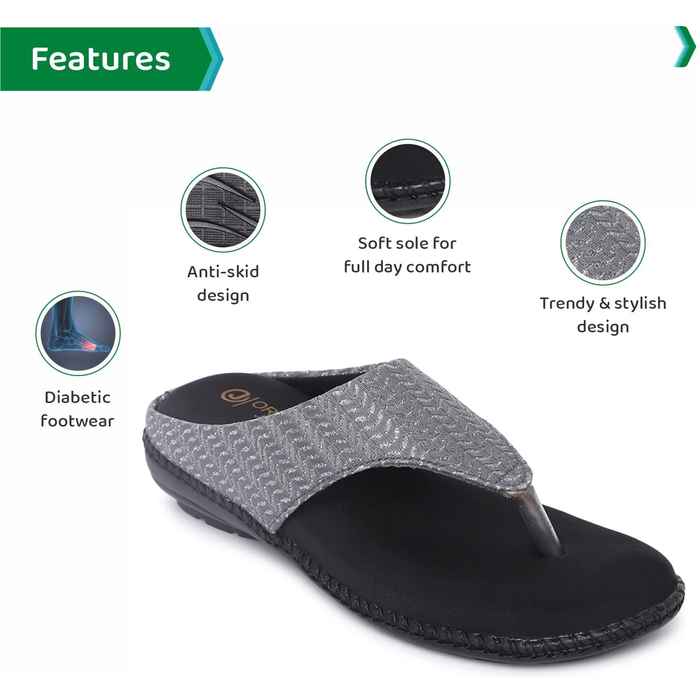 Ortho Joy Extra-Soft Doctor Slippers For Women (Grey)