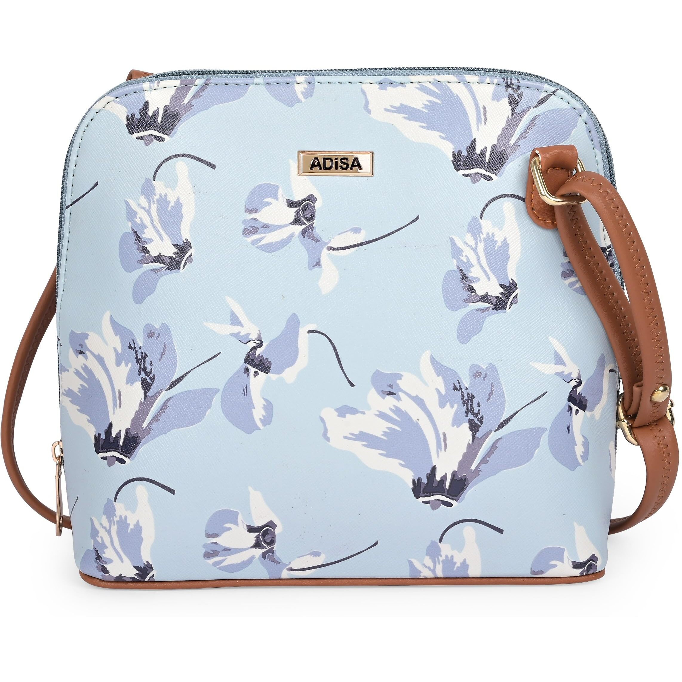 Adisa Women Girls Floral Print Faux Leather Sling Bag Cross Body (Sl6003-Sky)