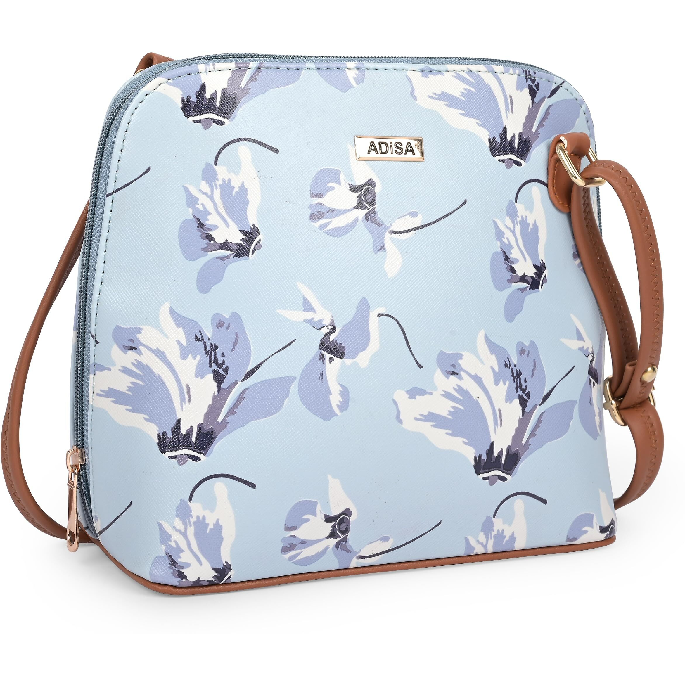 Adisa Women Girls Floral Print Faux Leather Sling Bag Cross Body (Sl6003-Sky)