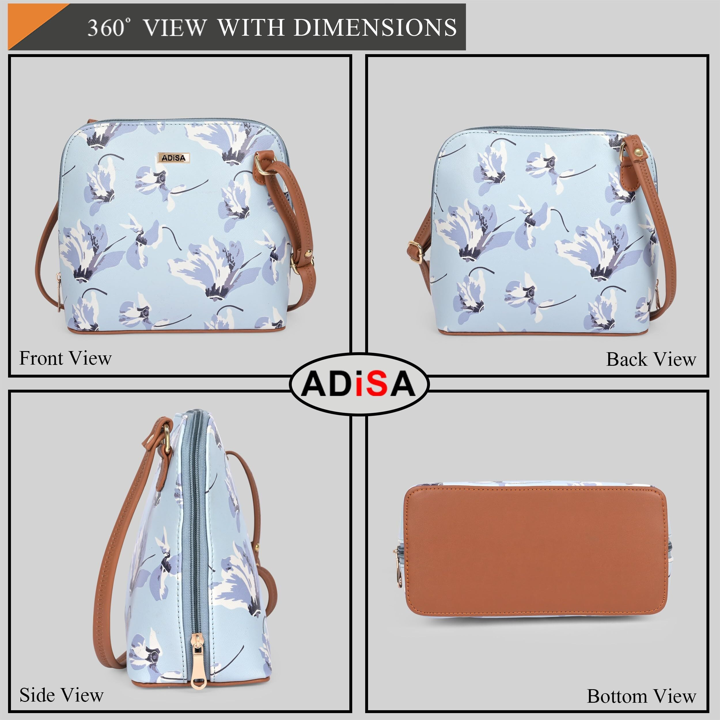 Adisa Women Girls Floral Print Faux Leather Sling Bag Cross Body (Sl6003-Sky)