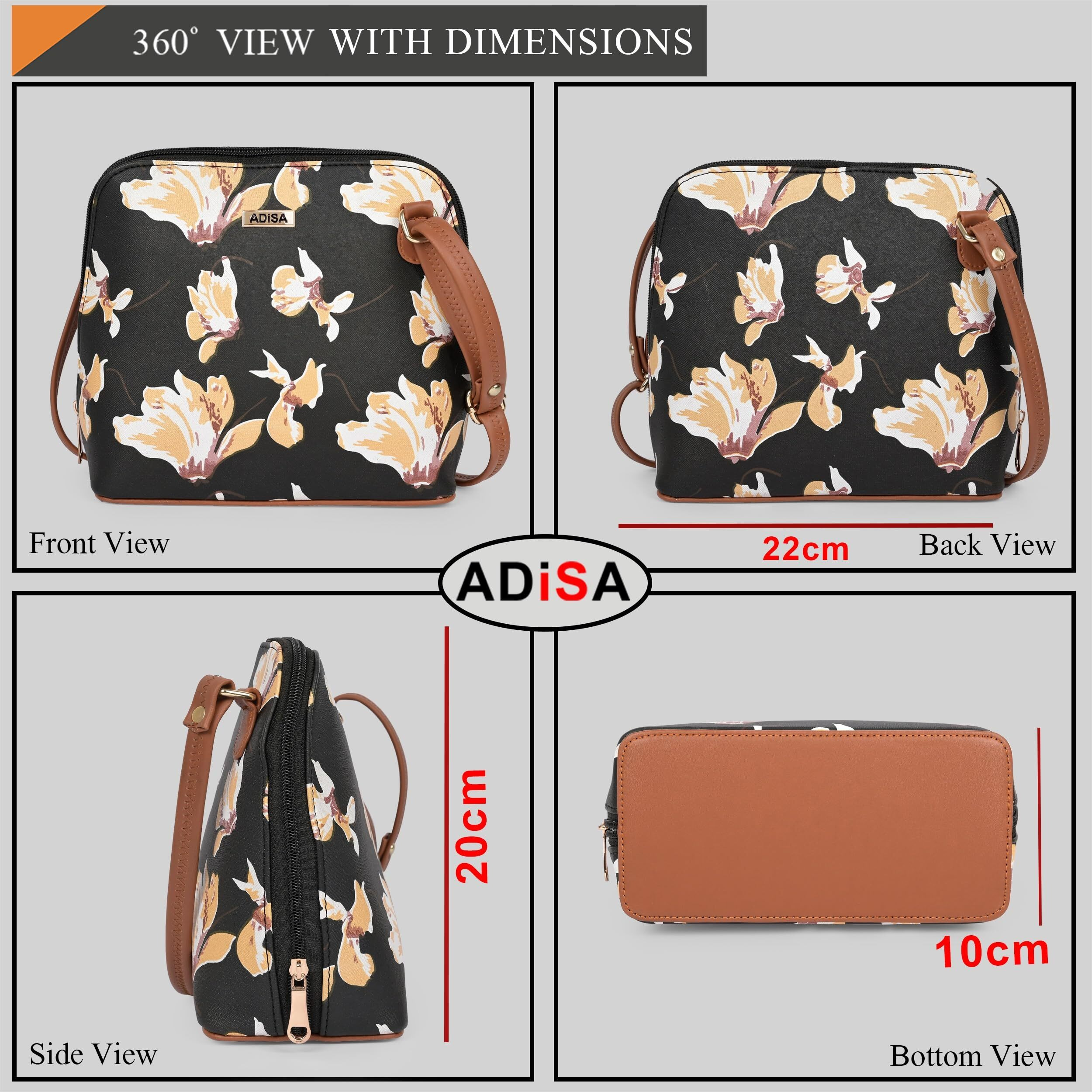 Adisa Women Girls Floral Print Faux Leather Sling Bag Crossbody (Sl6003-Bla)