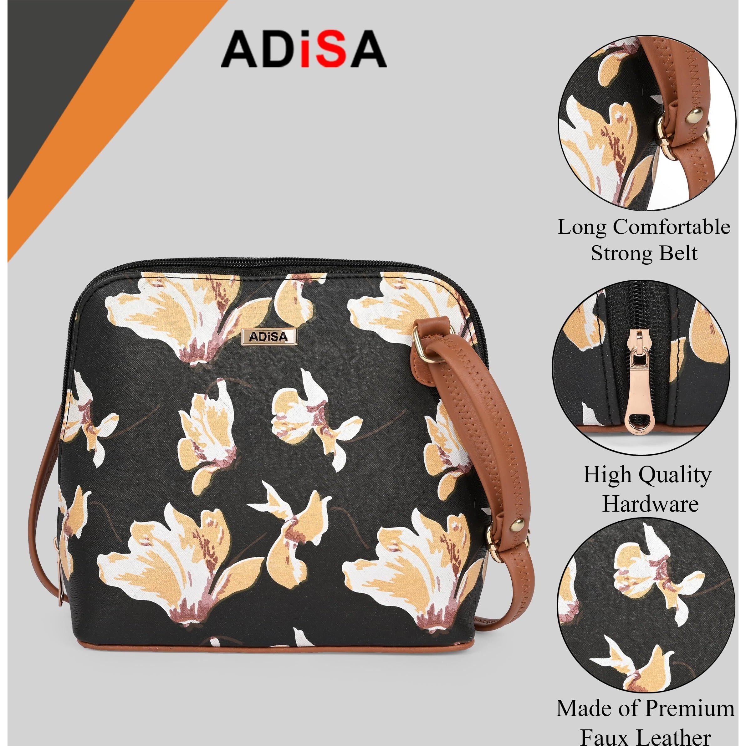 Adisa Women Girls Floral Print Faux Leather Sling Bag Crossbody (Sl6003-Bla)
