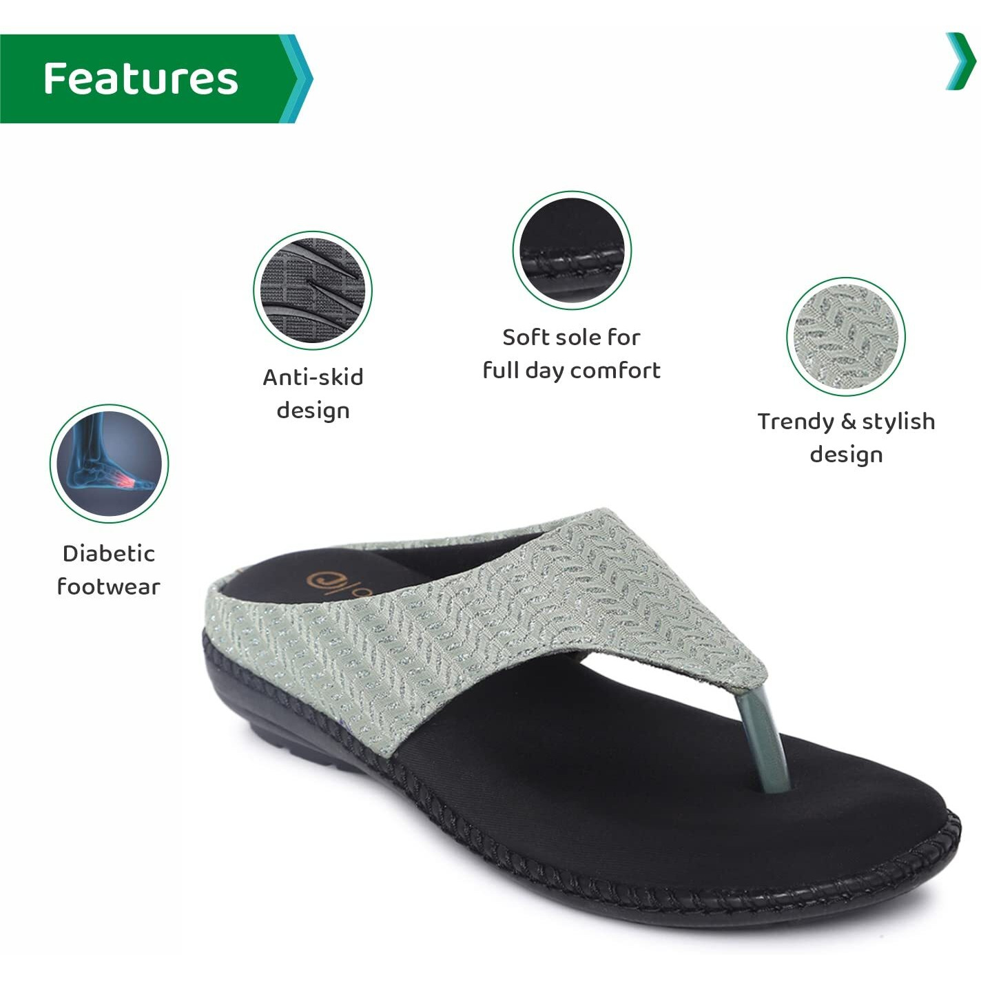 Ortho Joy Women's Fancy Doctor Extra-Soft Comfortable Slippers- Green