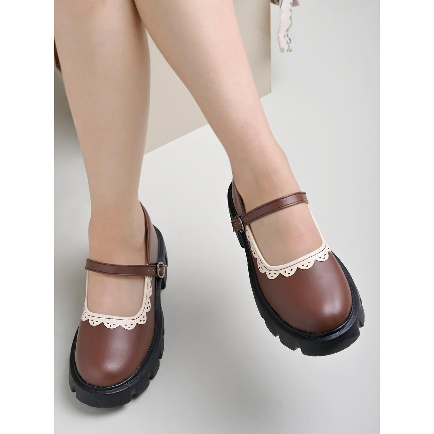 Shoetopia Round Toe Brown Mary Janes Bellies For Women & Girls-Eu37