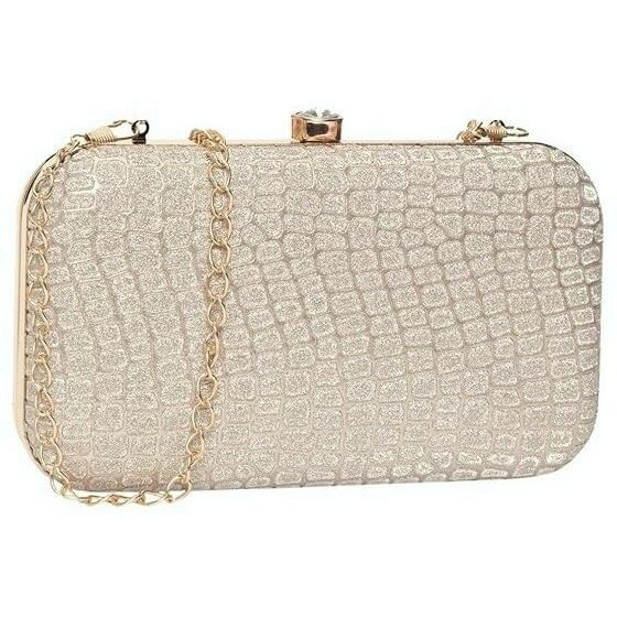 Adisa Textured Formal Party Clutch With Gold Chain For Women And Girls (Cl104-Gold)