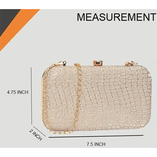 Adisa Textured Formal Party Clutch With Gold Chain For Women And Girls (Cl104-Gold)
