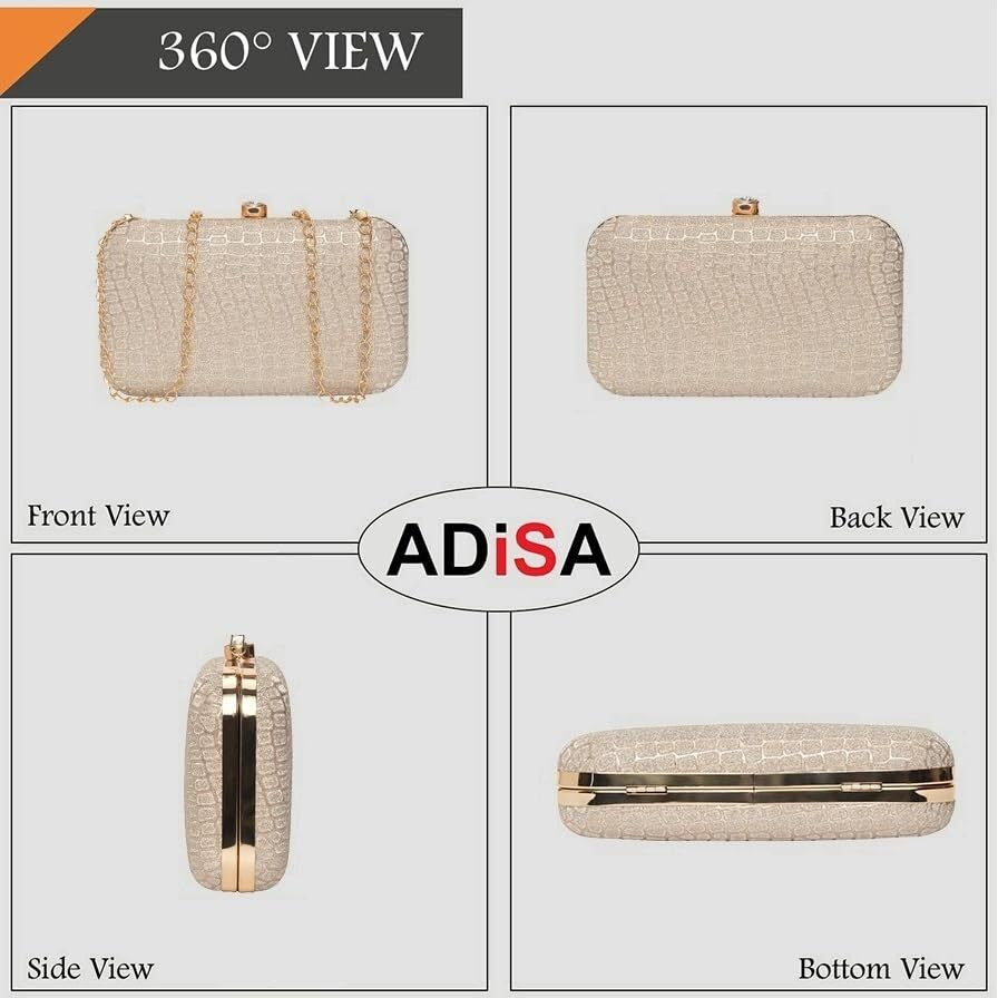 Adisa Textured Formal Party Clutch With Gold Chain For Women And Girls (Cl104-Gold)