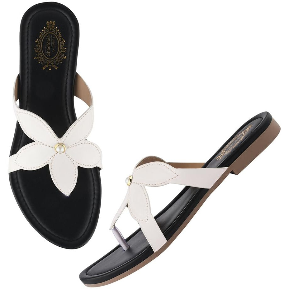 Shoetopia White Flat Sandals For Women /Eu41