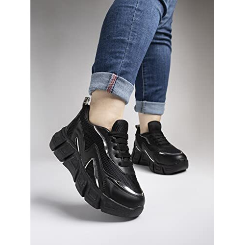 Shoetopia Women's Flat Sneakers Black /Eu40 / Uk7