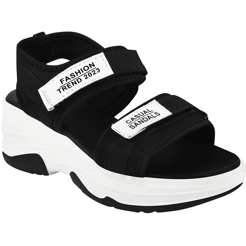 Shoetopia Lightweight Comfortable & Trendy Flatforms Black Sandals For Women & Girls-Eu38