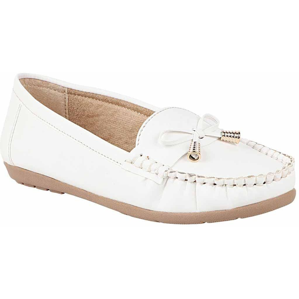 Shoetopia Women's Block Heel Loafers White, 6 Uk