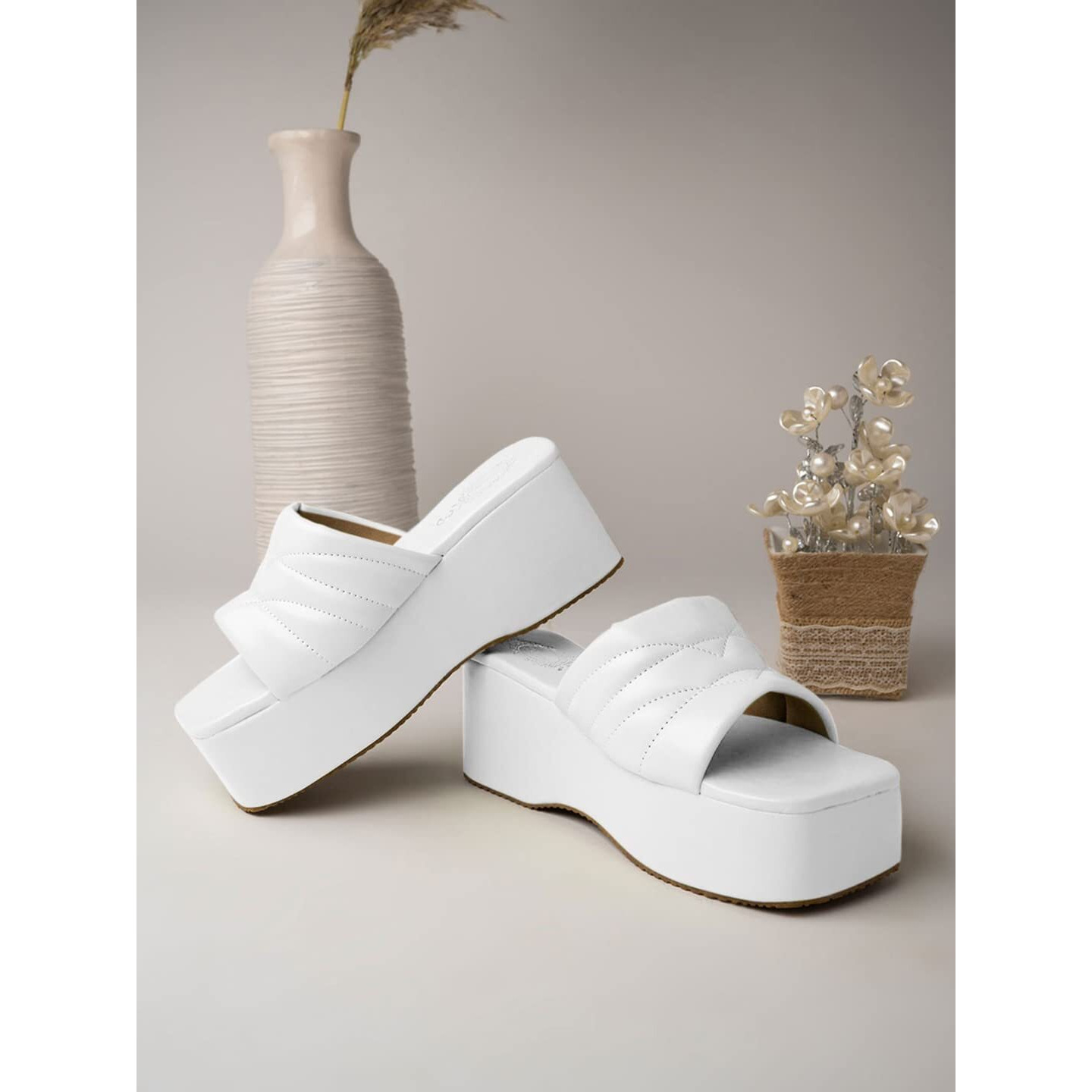 Shoetopia Women & Girls Retro Style Platform Heels/P-1/White