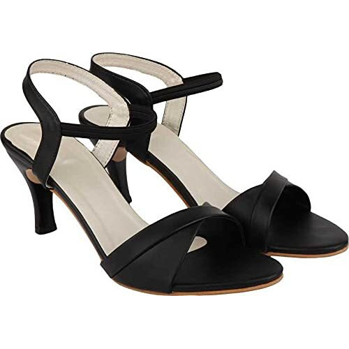 Shoetopia Womens/Girls Black Party Slim Heeled Sandals-Eu39