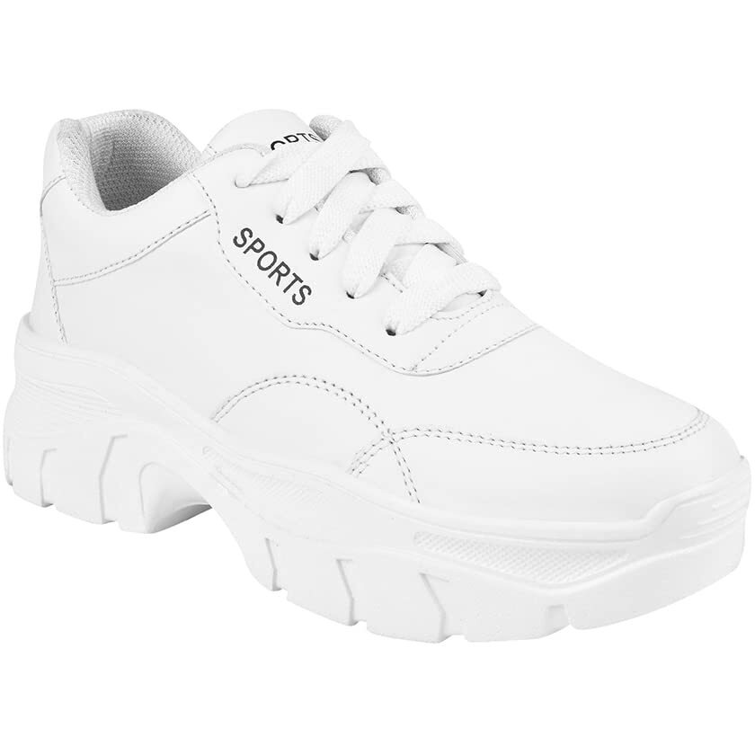 Shoeopia Lace-Up Detail White Chunky Sneakers For Women & Girls /Uk4