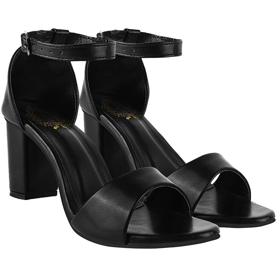 Shoetopia Stylish Ankle Strap Black Block Heeled Sandals For Women & Girls /Uk4