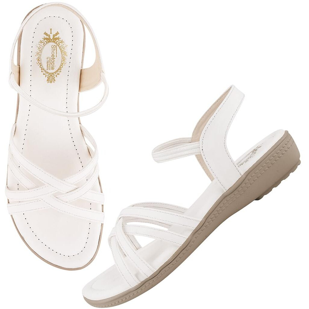 Shoetopia Women's Snd-1080 Flat Sandal-7 Kids Uk (Snd-1080-White)-Eu40