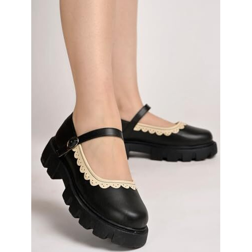 Shoetopia Women's Block Heel Mary Janes Black /Eu40 / Uk7