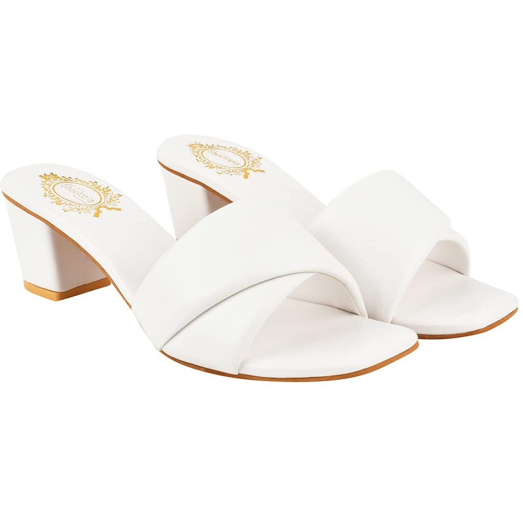 Shoetopia Stylish Solid White Block Heels For Women & Girls /Uk6