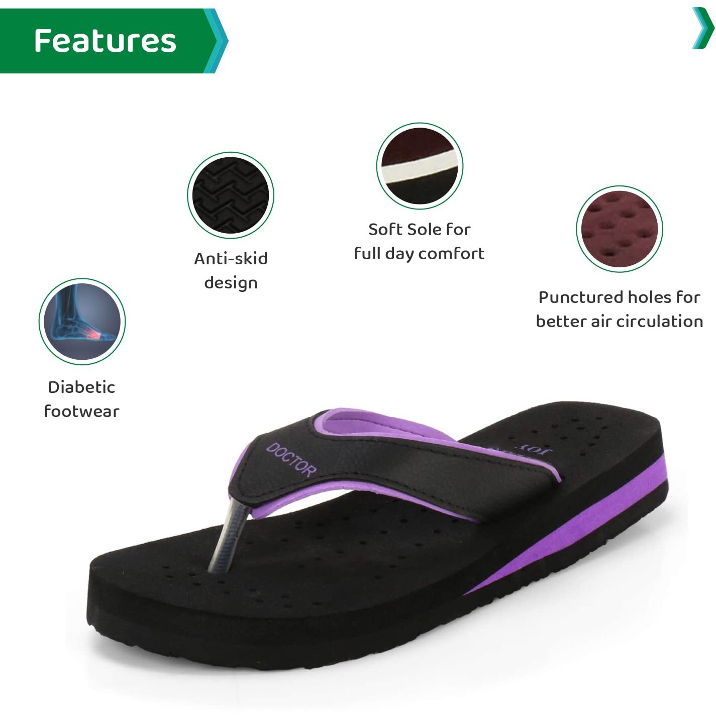 Ortho Joy Doctor Orthopedic Soft Slippers For Women (Black-Purple)
