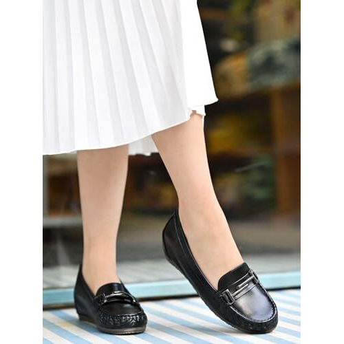 Shoetopia Women's Zip Loafers Black-Eu41 /Uk8